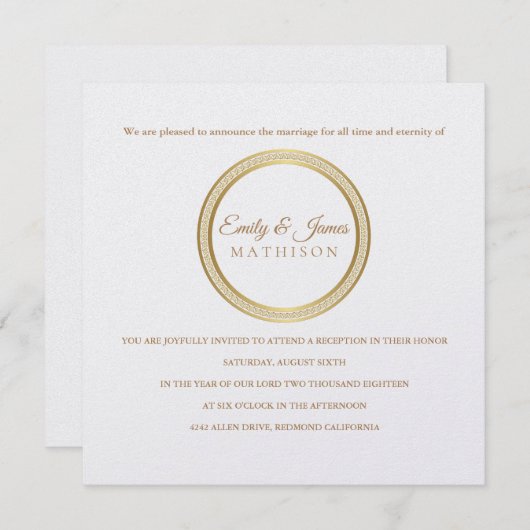 Invitation Temple Mariage Réception Invitation-Cercle Éternel (Devant / Derrière)