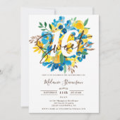 Invitation Temple moderne bleu jaune floral chic photo Sweet (Devant)