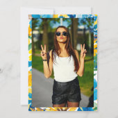 Invitation Temple moderne bleu jaune floral chic photo Sweet (Dos)