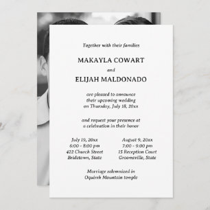 Invitation Temple noir/blanc minimal Mariage deux réceptions