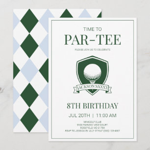 Invitation Temps de Par-Tee Green Blue Golf 8e fête d'anniver