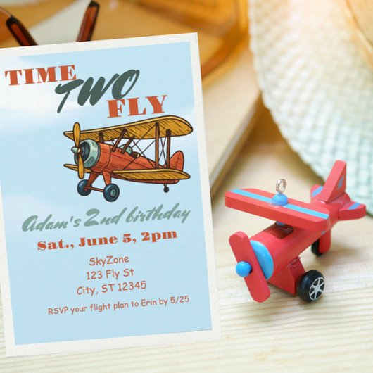 Invitation Temps DEUX Voler, Avion 2e anniversaire