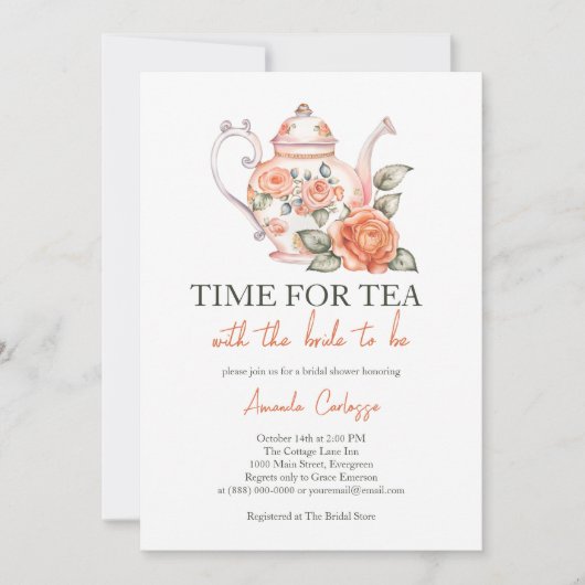 Invitation Temps Élégant Pour Le Thé Avec La Douche Mariée (Devant)