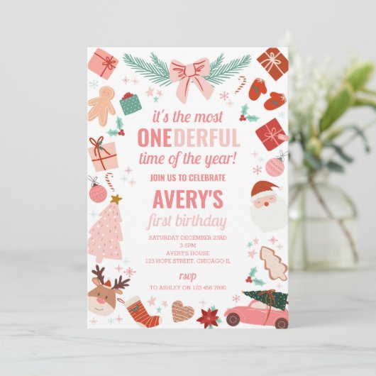 Invitation Temps le plus impeccable Noël Fille 1er anniversai (Debout devant)