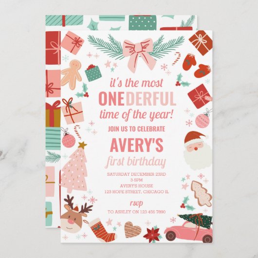 Invitation Temps le plus impeccable Noël Fille 1er anniversai (Devant / Derrière)