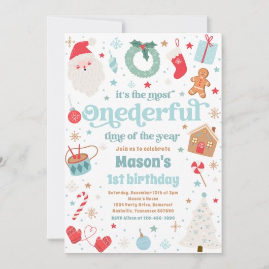 Invitation Temps le plus impensable Noël 1er anniversaire fêt (Devant)