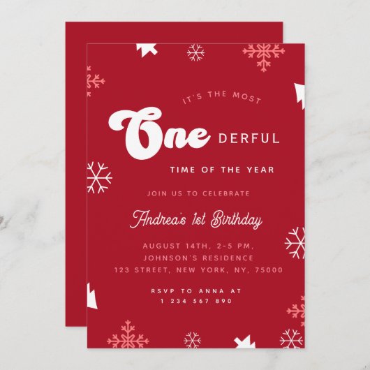 Invitation Temps le plus impensable Noël 1er anniversaire fêt (Devant / Derrière)