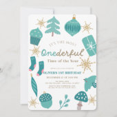 Invitation Temps le plus merveilleux Noël Vert 1er anniversai (Devant)