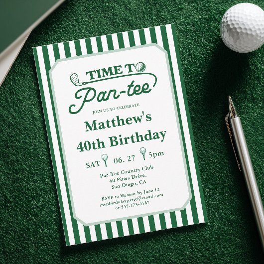 Invitation Temps moderne pour l'anniversaire de golf Par-Tee