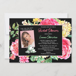 Invitation Temps pour la florale du thé noir avec Fête des ma