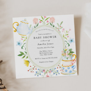 Invitation Temps pour le Baby shower Fleur sauvage de thé