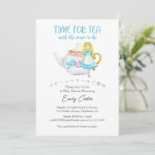 Invitation Temps pour Tea Baby shower Alice Teapot Floral Par (Debout devant)