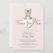 Invitation Temps pour Tea Baby shower Cat Teacup Aquarelle (Devant)