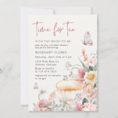 Invitation Temps Pour Tea Boho Teacup Fête des mariées Floral (Devant)