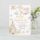 Invitation Temps Pour Tea Pink Christmas Gold Fête des mariée (Debout devant)