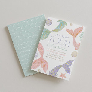 Invitation Temps pour une fête de mermaid 4ème anniversaire