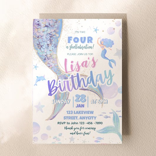 Invitation Temps QUATRE Une Shellabration Sirène 4e Anniversa