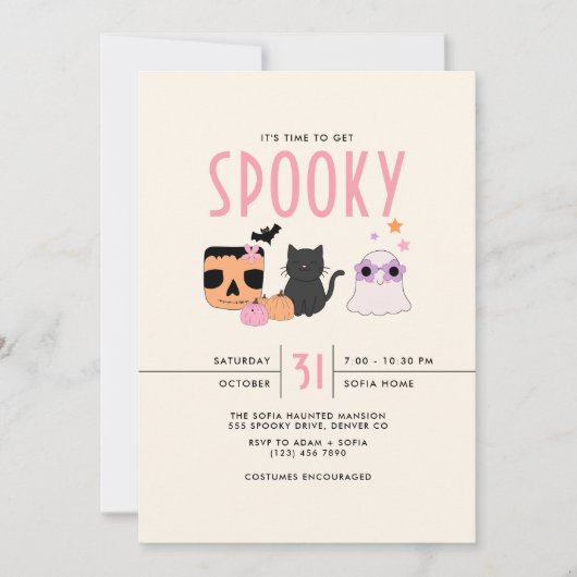 Invitation Temps rétro pour obtenir Éffrayante fête d'Hallowe (Devant)