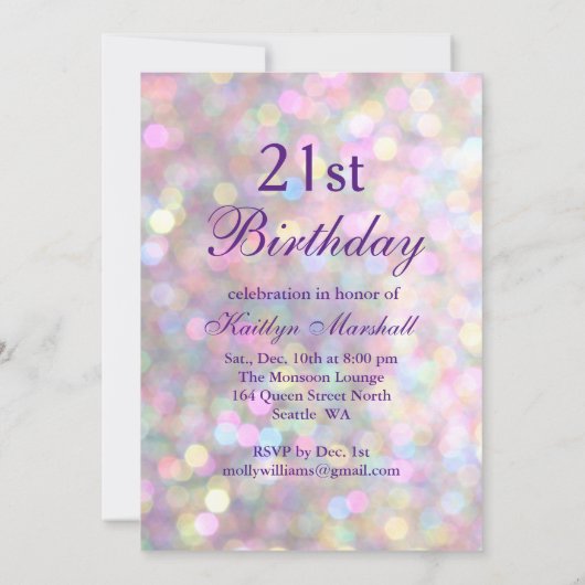 Invitation Temps scintillant et coloré d'anniversaire de (Dos)