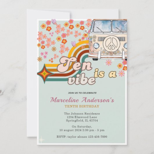 Invitation Ten est un Vibe Daisy Van Floral 10e anniversaire (Devant)