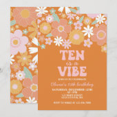 Invitation Ten est une vibe Super Retro Floral 10e anniversai (Devant / Derrière)