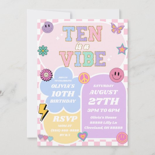 Invitation Ten Is A Vibe Preppy Patch 10th Birthday Party (Devant)