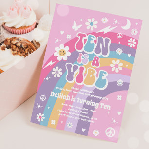 Invitation Ten Is A Vibe Super Hippie Rainbow 10th Birthday