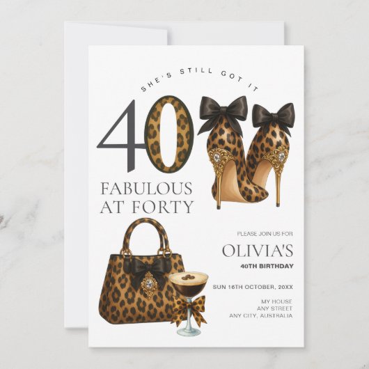 Invitation Tendance 40 ans Imprimé Léopard Fabuleux à 40 ans (Devant)