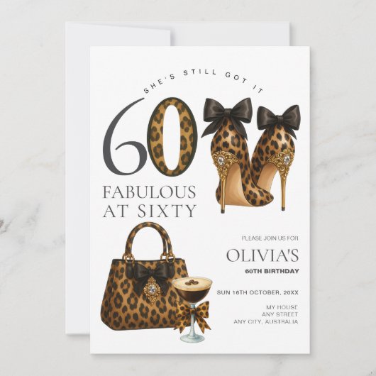 Invitation Tendance 60 ans Imprimé Léopard Fabuleux à 60 Ans (Devant)