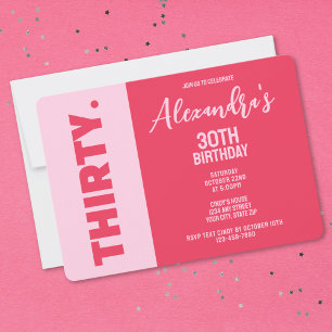Invitation Tendance Bold rose et rouge fille 30e anniversaire