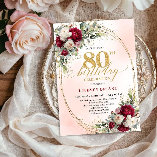 Invitation tendance bordeaux florale or pour 80e a