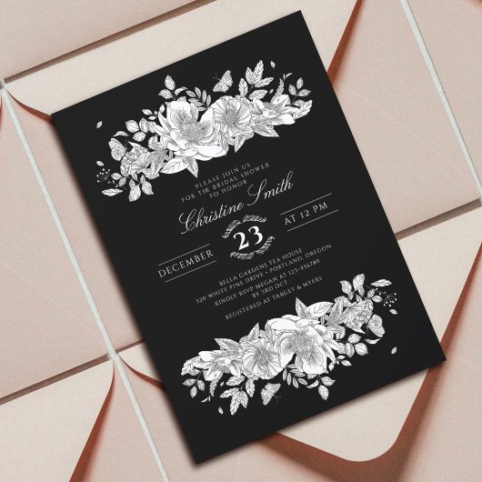 Invitation Tendance botanique en ligne noire pour enterrement