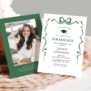 Invitation Tendance Bow Ribbon photo de la fête de graduation