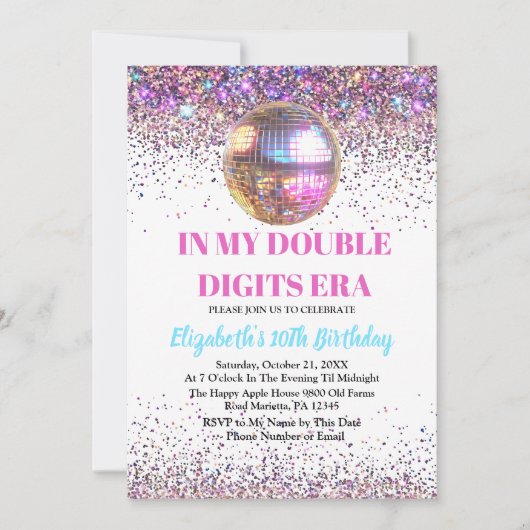Invitation Tendance Dans Mes Double Chiffres Era Anniversaire (Devant)