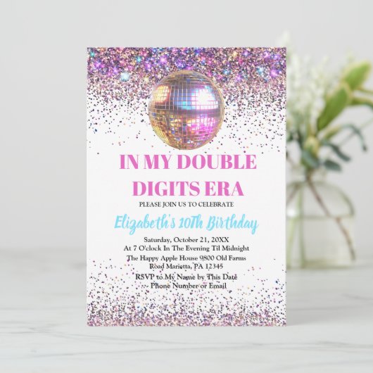 Invitation Tendance Dans Mes Double Chiffres Era Anniversaire (Debout devant)
