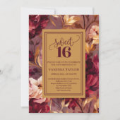 Invitation tendance de 16 ans avec des roses de Bo (Devant)