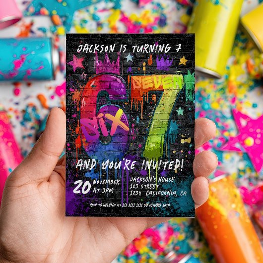 Invitation Tendance de mème 6 7 Six Sept graffiti de fête d'a