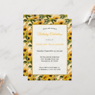 Invitation Tendance des abeilles de tournesol jaune rayé Anni