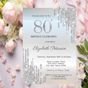 Invitation Tendance Élégant Paillettes D'argent Gouttes  80e 