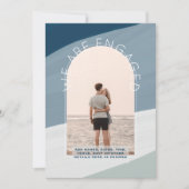 Invitation Tendance Engagement | Photo Rayures Bleu Poussiére (Devant)