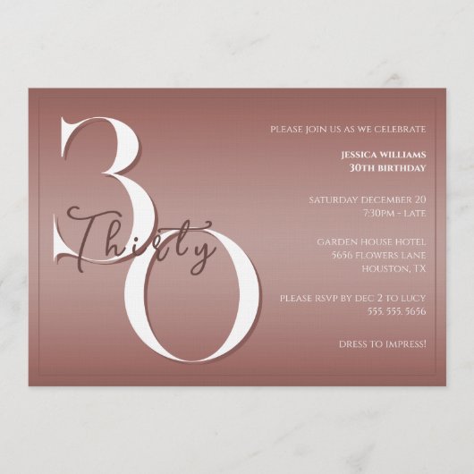 Invitation tendance et moderne pour un 30e anniver (Devant)