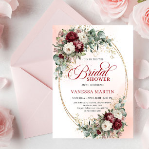 Invitation Tendance Fleur Mariage Marron Rouge Accent Doré