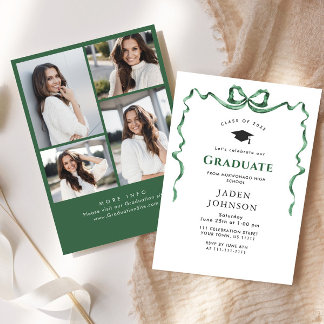 Invitation Tendance Green Bow Ruban 4 PHOTO Graduation Party