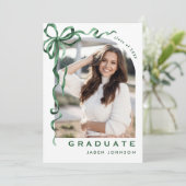 Invitation Tendance Green Bow Ruban 4 PHOTO Graduation Party (Debout devant)