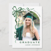 Invitation Tendance Green Bow Ruban 4 PHOTO Graduation Party (Devant)