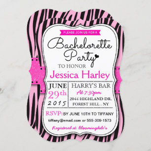 Invitation Tendance Hot rose Zabra Print Bachelorette Party