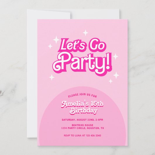 Invitation tendance Let's Go Party rose anniversaire (Devant)