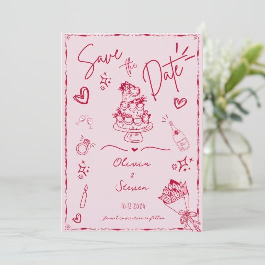 Invitation Tendance main dessinée Scribble Fun Enregistrer la (Debout devant)