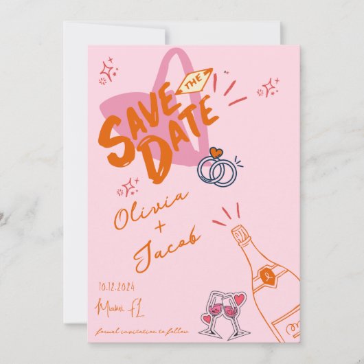 Invitation Tendance main tiré rose Scribble amusant Enregistr (Devant)