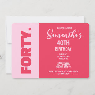 Invitation Tendance Moderne Anniversaire 40 ans Rose & Rouge